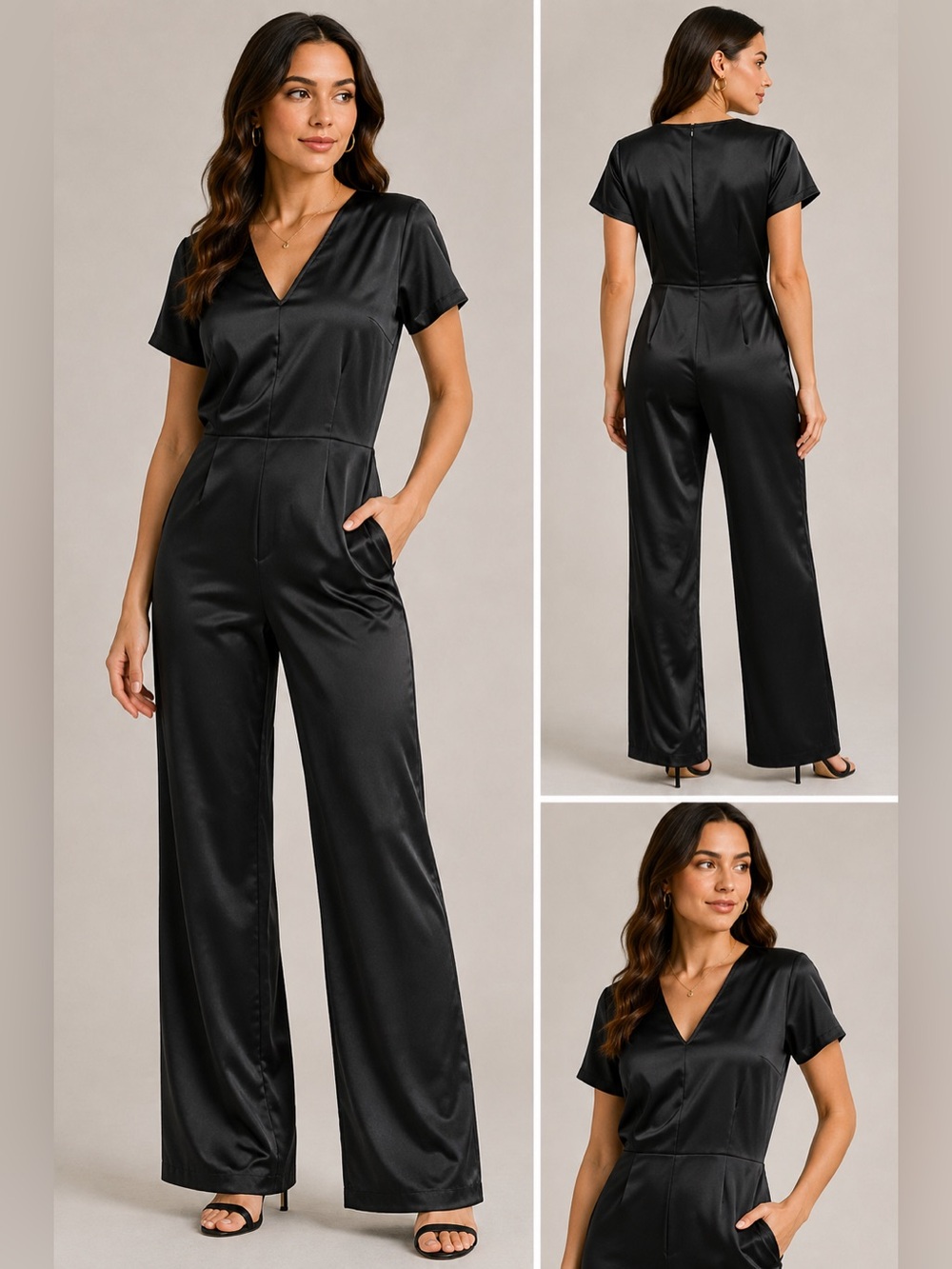 Prologue Black V-Neck Short Sleeve Jumpsuit Size 12 NWT